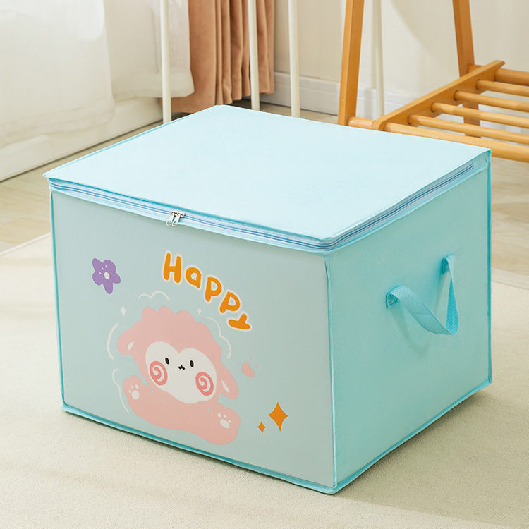 1pc cute cartoon foldable storage organizer with zipper plastic freestanding multipurpose moisture proof bins for clothes quilts luggage double   details 6