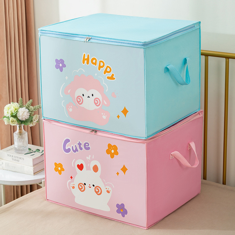 1pc cute cartoon foldable storage organizer with zipper plastic freestanding multipurpose moisture proof bins for clothes quilts luggage double   details 8