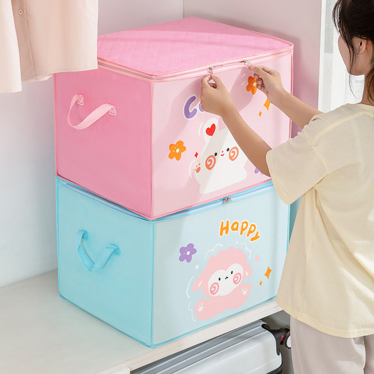 1pc cute cartoon foldable storage organizer with zipper plastic freestanding multipurpose moisture proof bins for clothes quilts luggage double   details 9