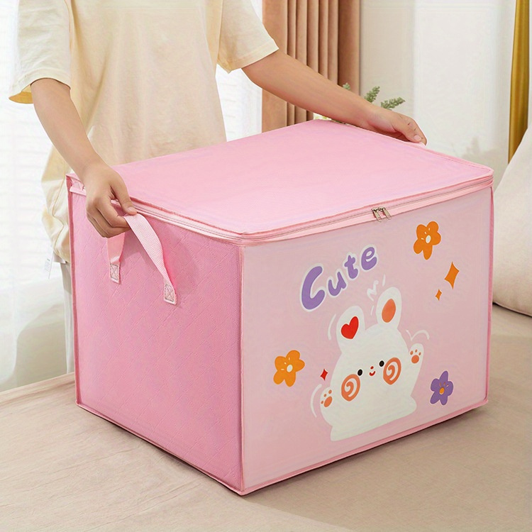 1pc cute cartoon foldable storage organizer with zipper plastic freestanding multipurpose moisture proof bins for clothes quilts luggage double   details 10