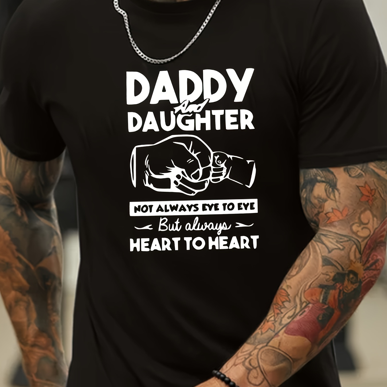 

1 Pc, 100% Cotton T-shirt, Father's Day Daddy Print Men's Short Sleeve T-shirts, Comfy Casual Breathable Tops For Men's Fitness Training, Jogging, Outdoor Activities Summer