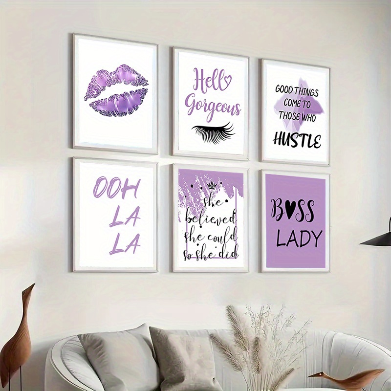 

6-piece Frameless Vibrant Purple Inspired Wall Art Canvas Poster Series, Perfect For Women's Bedroom Decoration, Bathroom, Living Room Decoration, Printmaking