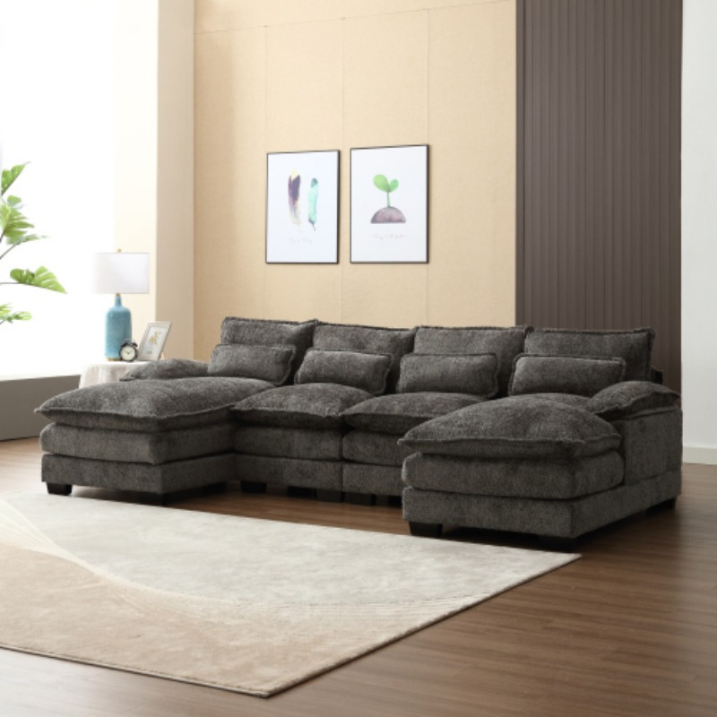 Modern Large chenille Fabric U-Shape Sectional Sofa