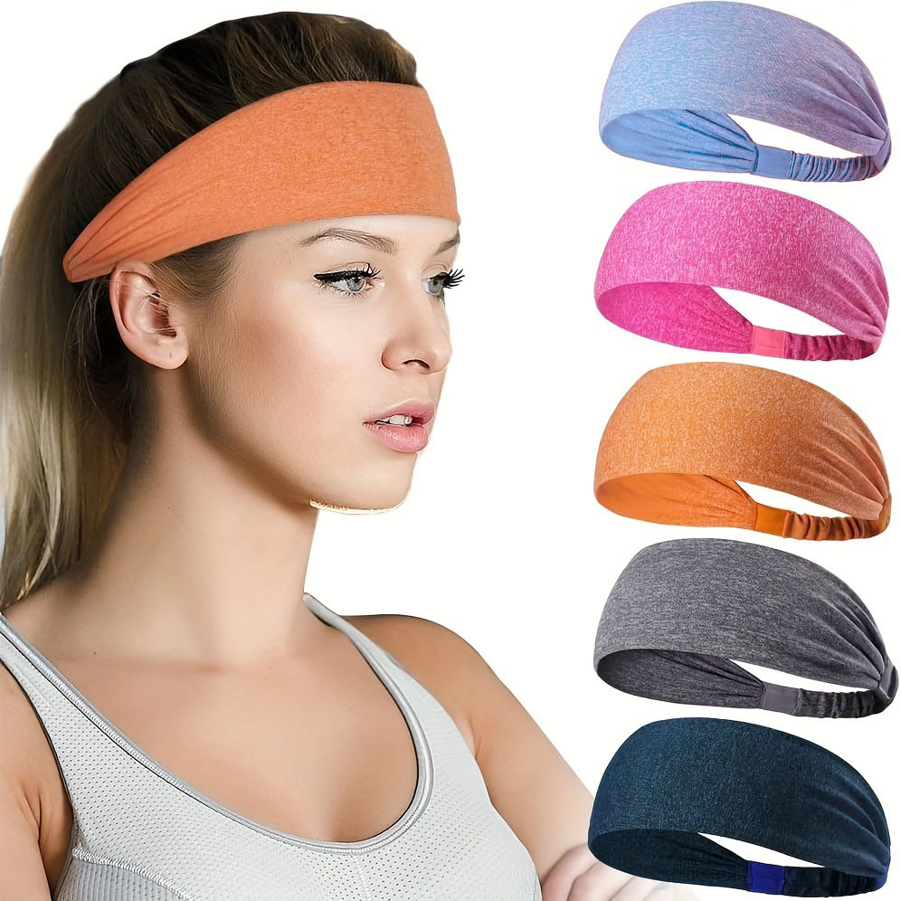 

5pcs Set - Womens Quick-dry Sports Headbands - Elastic, No-slip Design For Running, Cycling, Basketball, Gym, Soccer