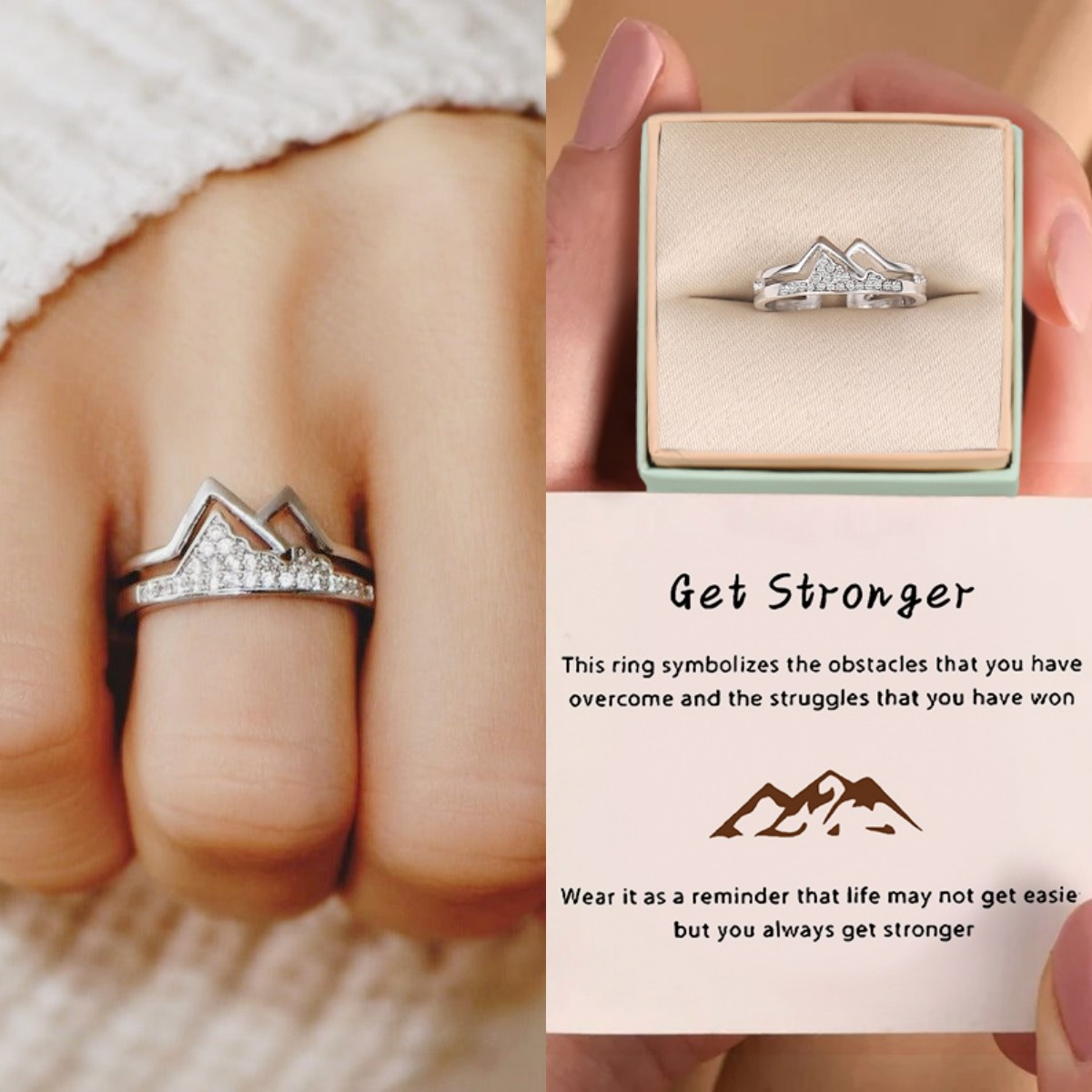 

Creative Elegant Zircon Opening Ring Valentine's Day Christmas Gift Birthday Gift With Gift Box Card