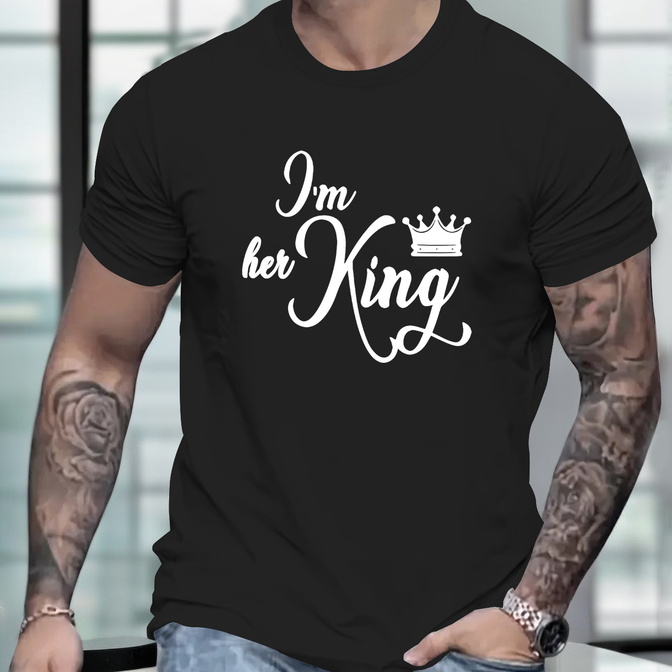 

1 Pc, 100% Cotton T-shirt, I'm Her King Print Tee Shirt, Tees For Men, Casual Short Sleeve T-shirt For Summer