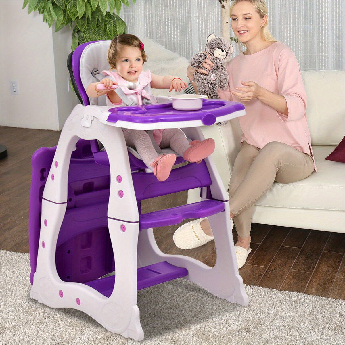 

Safstar 3 In 1 Baby High Chair Convertible Play Table Seat Booster Toddler Baby Tray