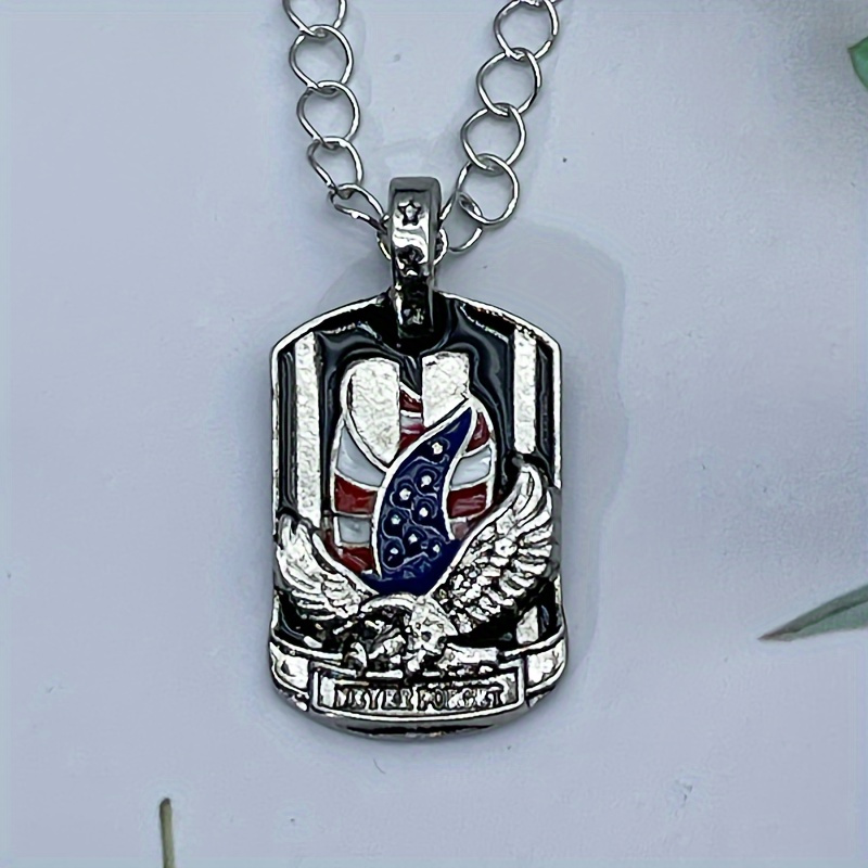 TEMU Stylish Men's Patriotic Eagle American Flag Necklace