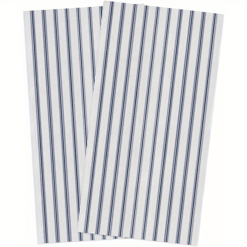 

2pcs Set Reversible Navy Blue Striped Kitchen Towels - , Absorbent Polyester Dish Cloths For Countertops & Bathroom Decor, 18x26 Inches