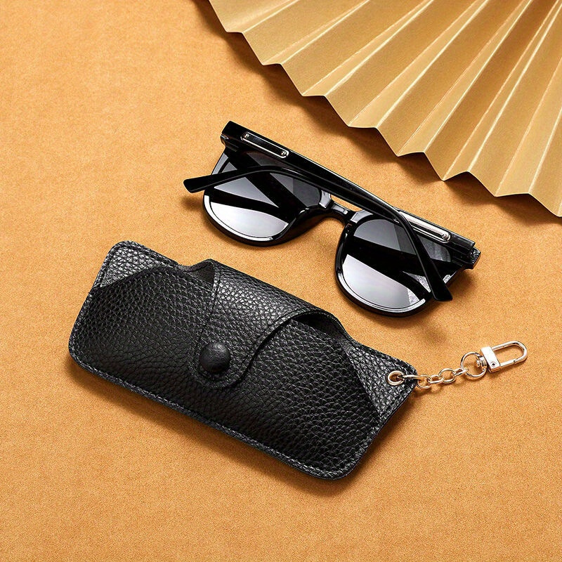 1  leather glasses case handmade pressure resistant eyeglass pouch with chain portable anti drop holder dustproof storage bag details 1