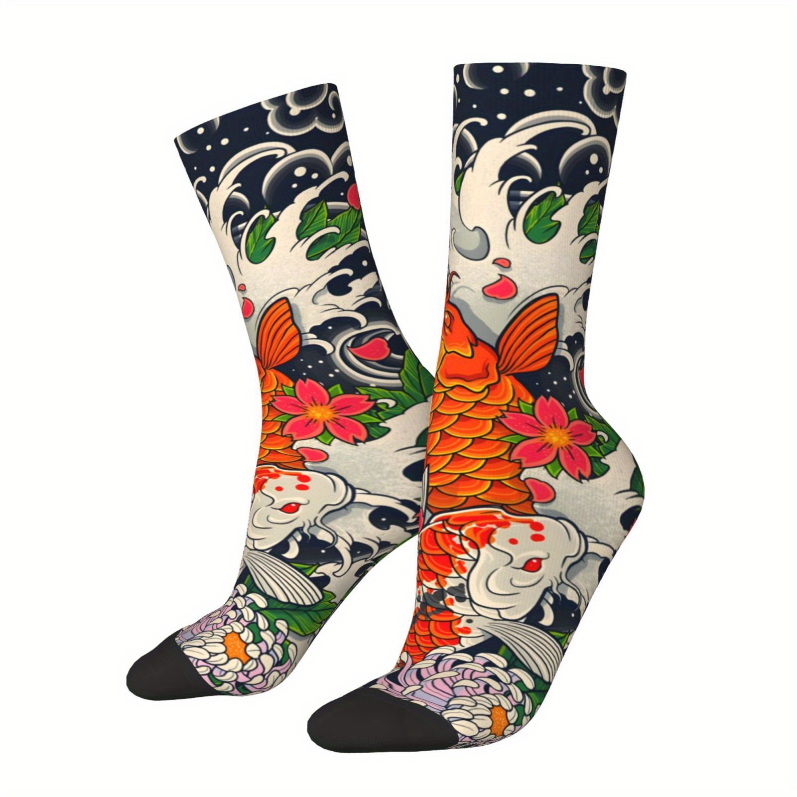 

1 Pair Of Unisex Harajuku Vintage Style Novelty Fish Pond Pattern Crew Socks, Trendy 3d Digital Printed Men Women Socks, Crazy Funny Socks For Gifts