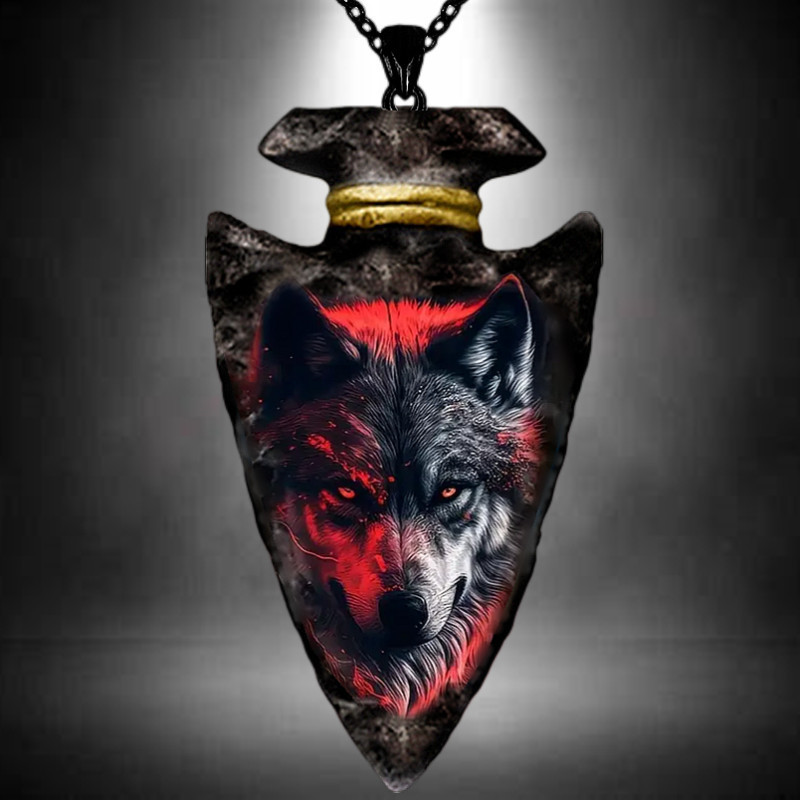 

Punk Hip-hop Dynamic Wolf Geometric Triangle Painted Sticker Pendant Necklace Street Men's Trendy Jewelry Accessories Gift