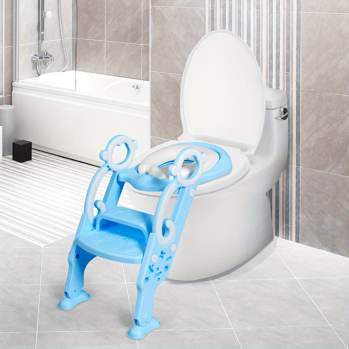 

Safstar Foldable Potty Training Toilet Seat W/ Step Stool Ladder Adjustable
