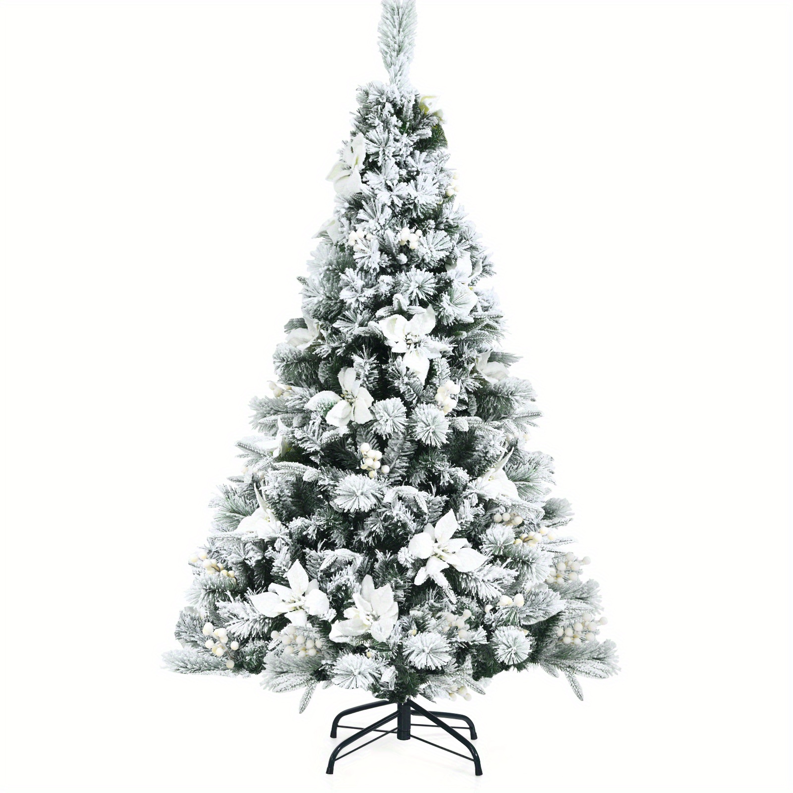 

Safstar 5' Snow Flocked Hinged Christmas Tree W/ Berries & Poinsettia Flowers