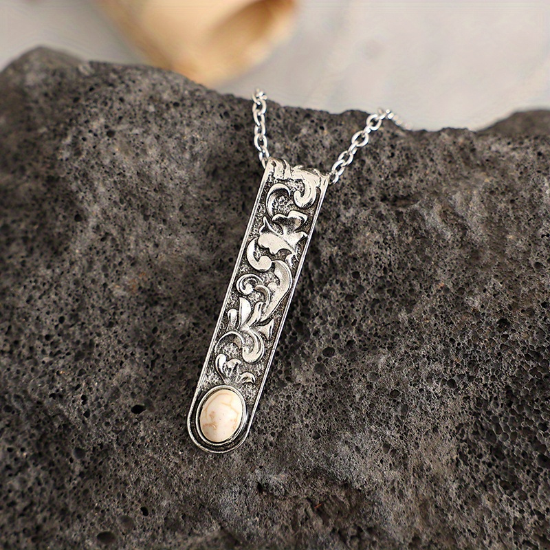 TEMU Timeless Handcrafted Carved Turquoise Pendant Necklace - A Statement Piece For Fashion-forward Women