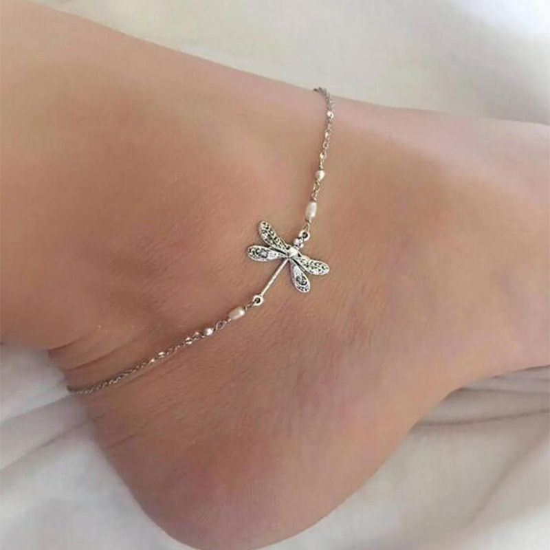 TEMU 1pc Simple Fashion Dragonfly Anklet Chain Women's Ankle Chains Fashion Loose Beads Jewelry For Girls Suitable For Sending Family And To Anniversary Parties