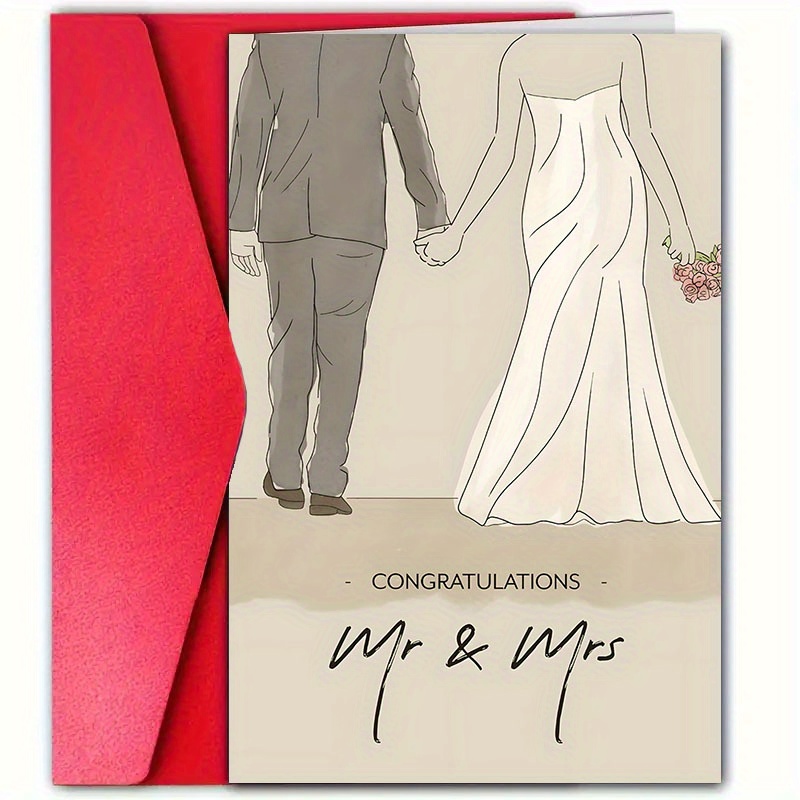 

1pc Elegant Wedding Greeting Card With Envelope, Paper Congratulations Card For Any Recipient, Bride And Groom Illustration, Perfect For Weddings, Celebrations, Invitations & Blessing The Newlyweds