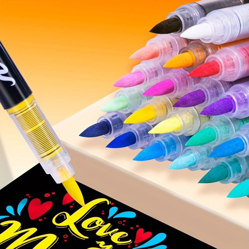 

Vibrant Acrylic Paint Pens - Soft, Flexible Brush Tip For Precise Control, Versatile For Canvas, Rock, Wood, Stone, Glass, Ceramic, Fabric Painting