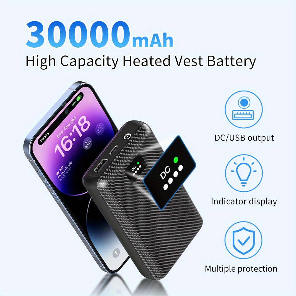 

The Power Bank Is Portable, With A Large Capacity Of 30000mah, A Variety Of Interfaces To Adapt To Various Models, Light And Compact, And Can Also Be Adapted To Heating Clothes