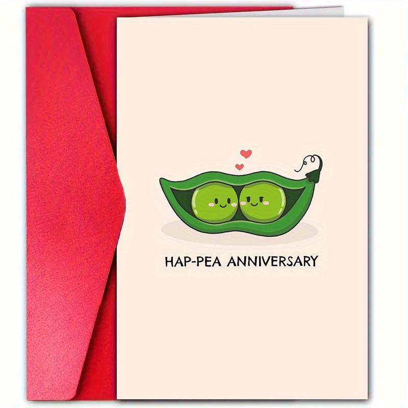 

1pc Anniversary Greeting Card For Couples - Hap-pea Design, Paper Anniversary Card For Girlfriend, Boyfriend, Wife, Husband - Romantic, Heartfelt I Love You Card For Birthday, Wedding - Any Recipient