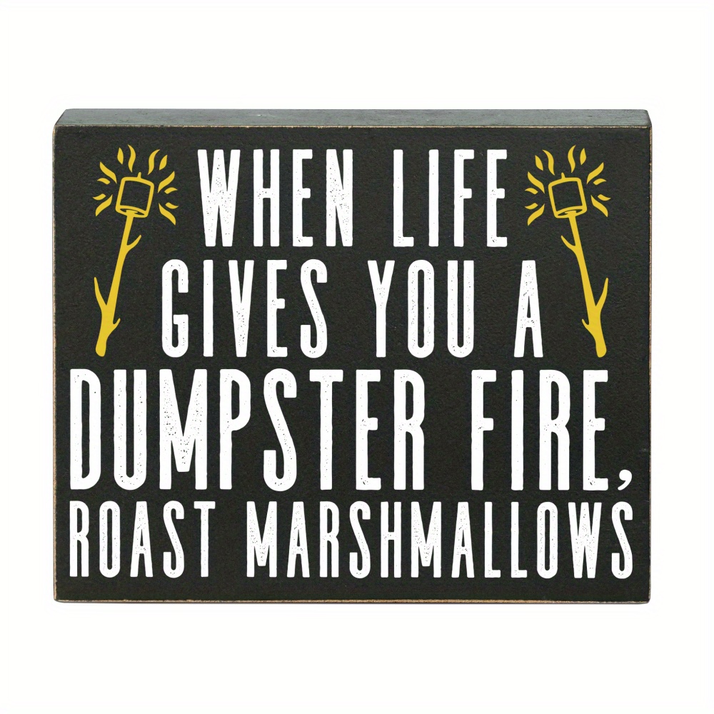 TEMU Putuo Decor, 1 Piece Self-improvement Slogan Wooden , Funny Words Work Desk Decor For Home Office Living Room, 4.7 X 5.8 Inches Gifts