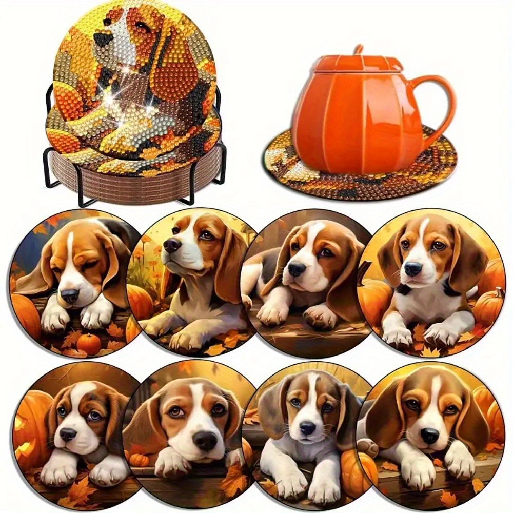 

8-piece Diy Diamond Painting Coaster Set With Stand, Acrylic Beagle Dog Design Drink Mats For Home Decor - Diamond Art Craft Kit For Beginners & Adults, Gift Idea With Full Tools And Accessories