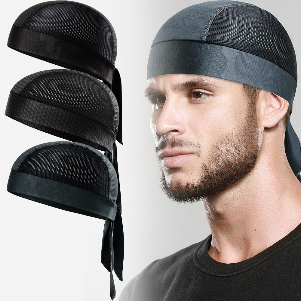 Gbateri 4 Pack Mens Head Wraps Dew Rag Skull Cap, Biker Rags Cycling Caps, Helmet Liner Hats Doo Rags Bicycle Beanie Caps Do Rags Headsweats Running Cooling Hat Head Scarf Bandana for