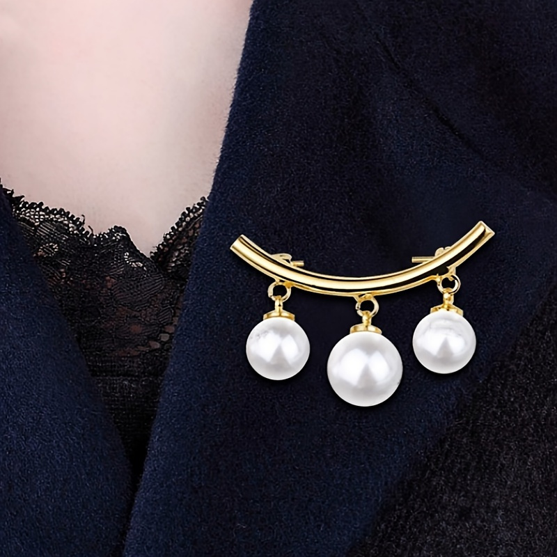 Elegant Safety Pin Brooch - Anti-slip Decorative Collar Pin For Dresses, Waistbands, Scarves - White And Golden Alloy Accessory