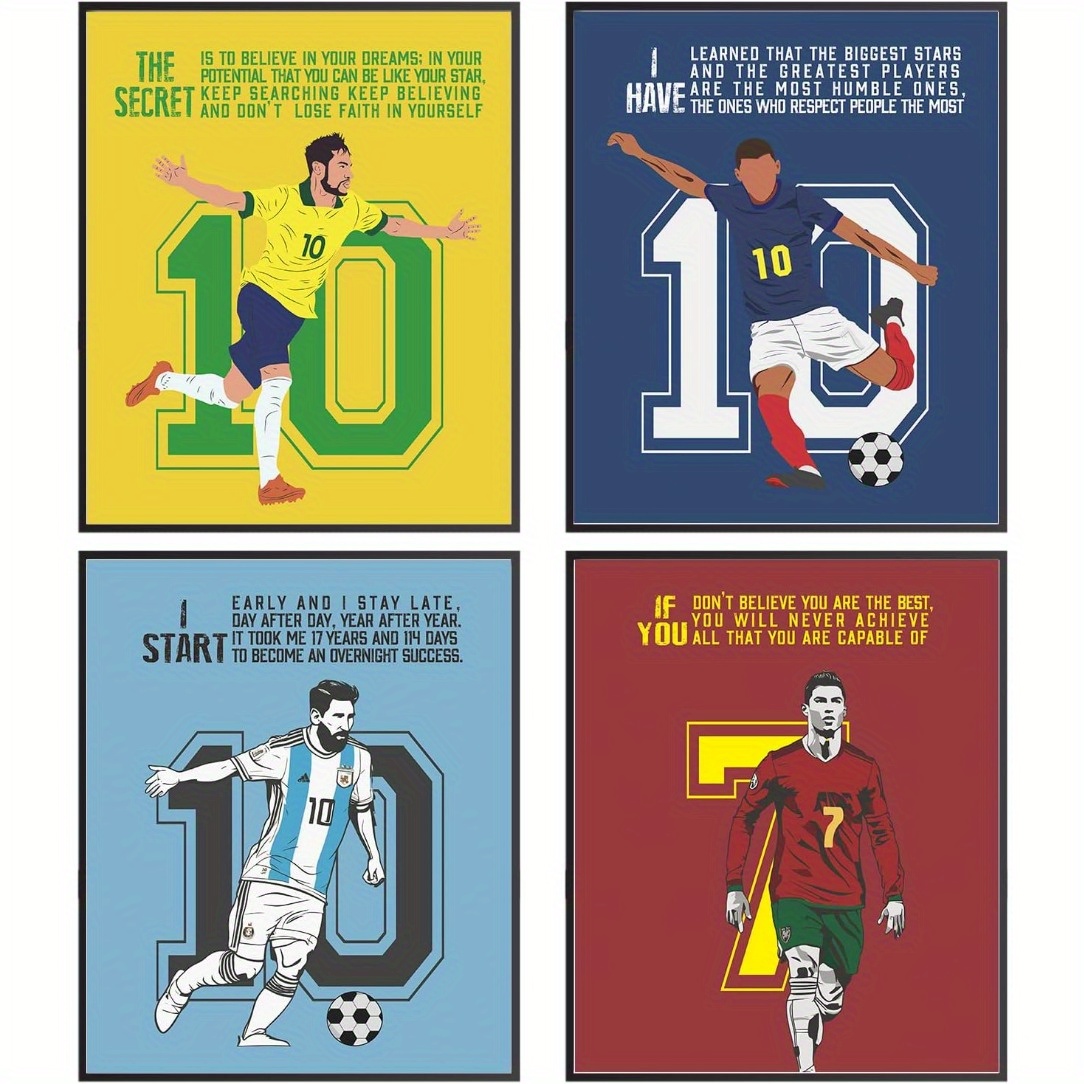 

Set Of 4 Motivational Soccer Posters With Inspirational Quotes, Frameless Sports Wall Art For Classroom, Bedroom, And Home Decor, 8x10 Inch Educational Charts & Posters