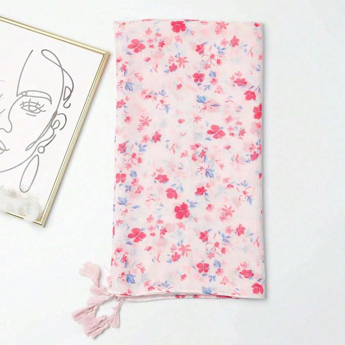 Elegant Floral Tassel Scarf, Thin Bali Chiffon Sunscreen Shawl