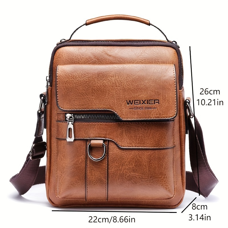 Image of Men's Vintage Crossbody Bag - Adjustable Strap, Multiple Compartments, Business Casual Shoulder Bag, Casual Crossbody | Vintage Crossbody | Adjustable Strap Bag
