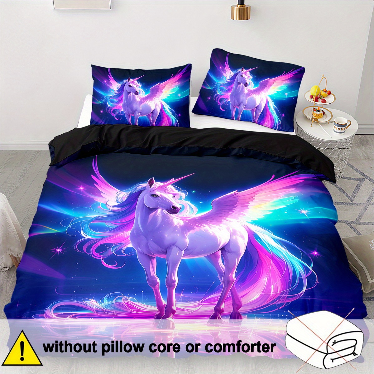 TEMU 2/3pcs Duvet Cover Set, Soft And Comfortable, Unicorn Duvet Cover Twin, Duvet Cover Set Twin Size Unicorn Rainbow, Neon Unicorn Bedding Twin Bed