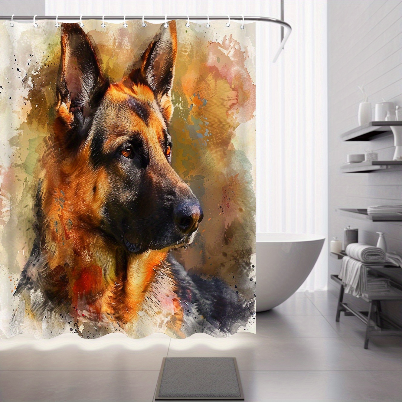 

Wolf Dog Art Print Shower Curtain - Waterproof, Moisture-repellent Fabric With 12 Hooks, Bathroom Decor & Windows, 71x71in