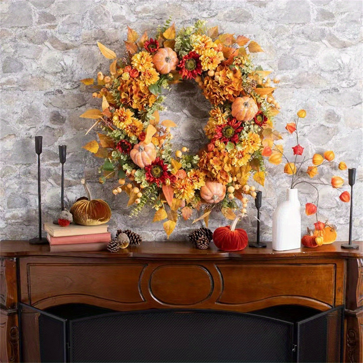 

Fall Wreath, Wreath Autumn Harvest Wreath Front Door Indoor Or Outdoor Wall Home Party Decoration, Autumn Wreath For Front Door Outside Ideal For Autumn & & Thanksgiving Day