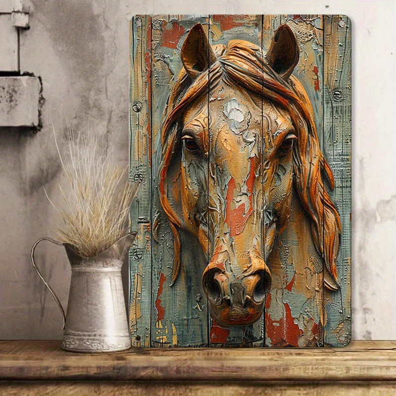 

Aluminum Horse Wall Art Decor Sign - 1pc, 2d Flat Printed Vintage Metal Plaque For Home, Cafe, Bar, Club - Craft Decoration, Pre-drilled, Waterproof, Weather Resistant - 8x12 Inches