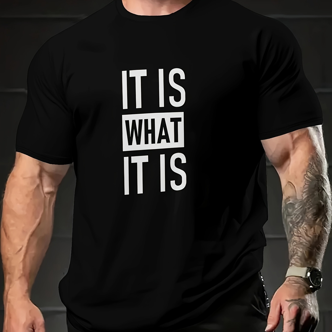 

100% Cotton T-shirtplus Size Men's It Is What It Is Print T-shirt, Casual Comfy Crew Neck Short Sleeve Tee For Summer Outdoor, Men's Clothingsummer Fashion Outdoor Sports