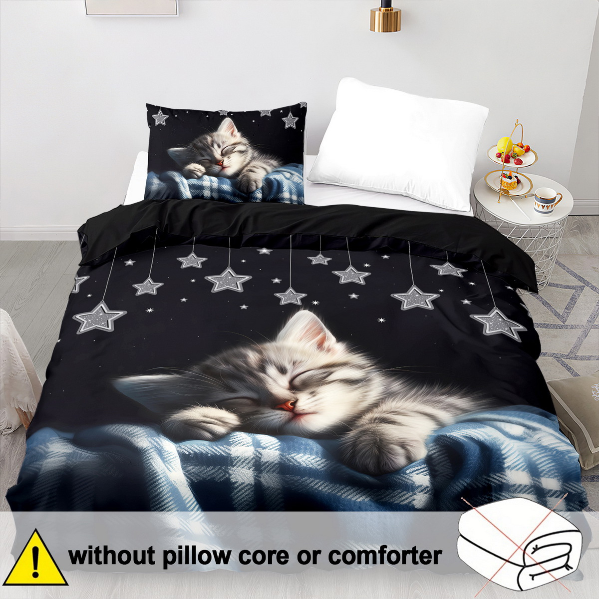 E-shop 2/3-teiliges Bettbezug-Set, weich und bequem, Katzen-Bettbezug-Set Einzelbett, Katzenbettwäsche Einzelbettgröße, 3D Katzen-Druck Bettwäsche,