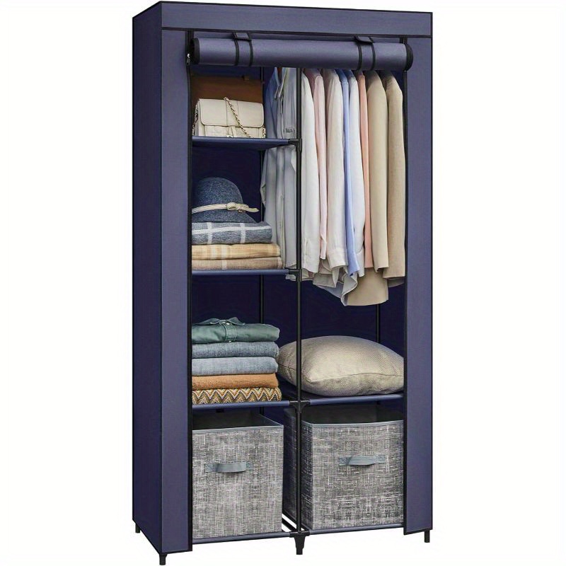 

Portable Closet, Clothes Storage Organizer With 6 Shelves, 1 Clothes Hanging Rail, Non-woven Fabric Closet, Metal Frame, 34.6 X 17.7 X 66.1 Inches