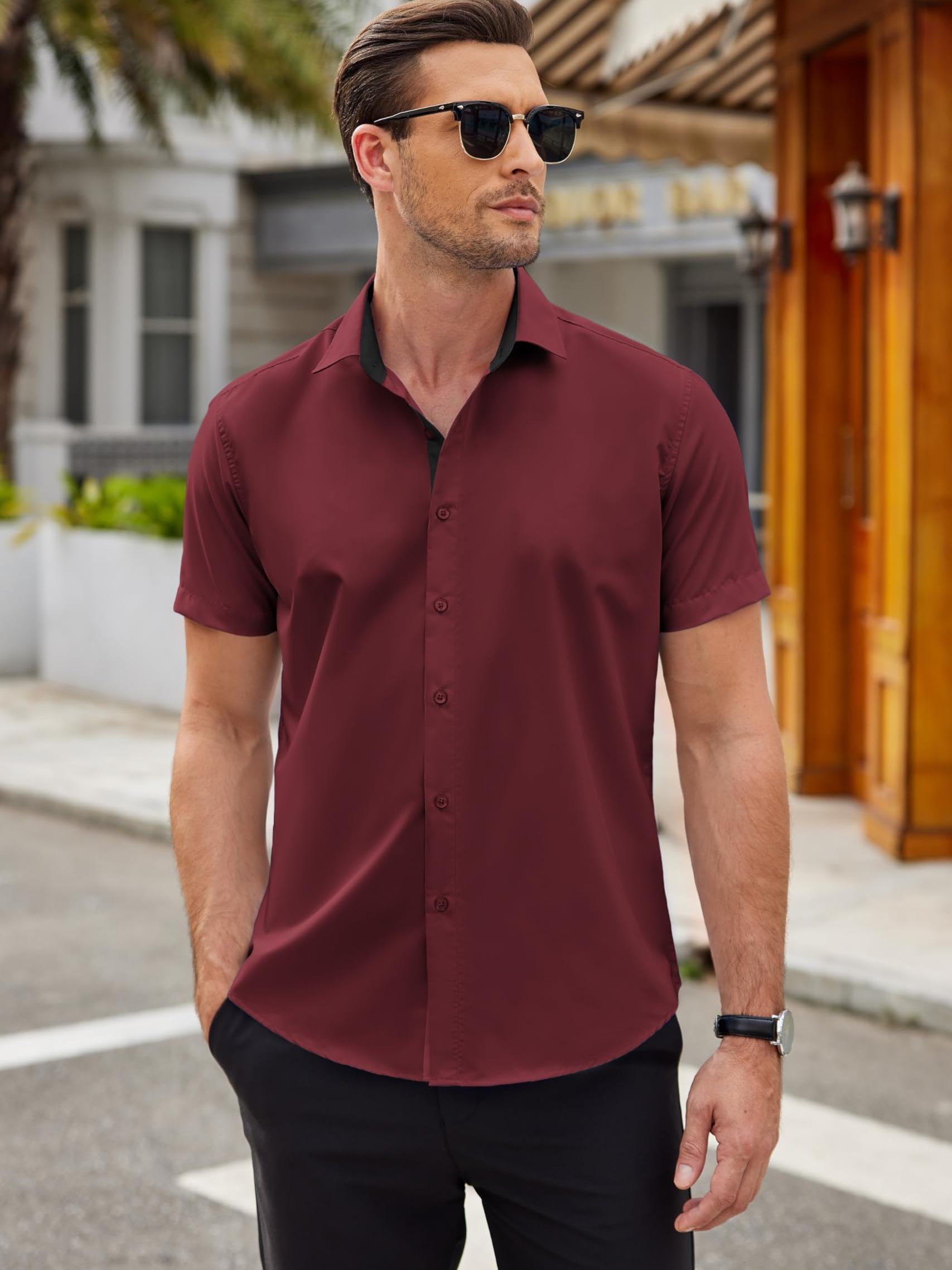 s Wrinkle Dress Shirts Short Sleeve Button Down Shirts