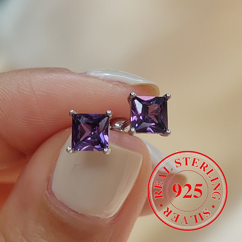 

Sterling 925 Silver Purple Zirconia Geometry Stud Earrings For Women Screws Ball Hypoallergenic Jewelry ( 1.1g 0.039oz)