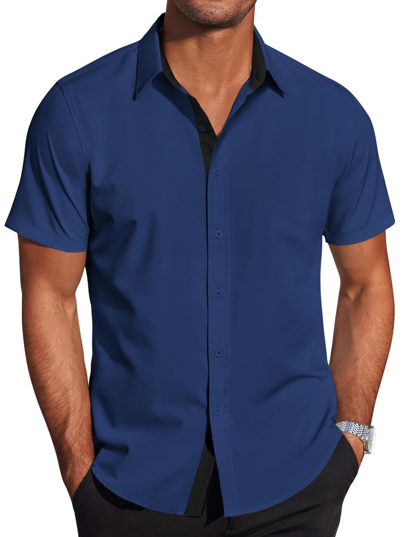 mens wrinkle dress shirts short sleeve button - Temu