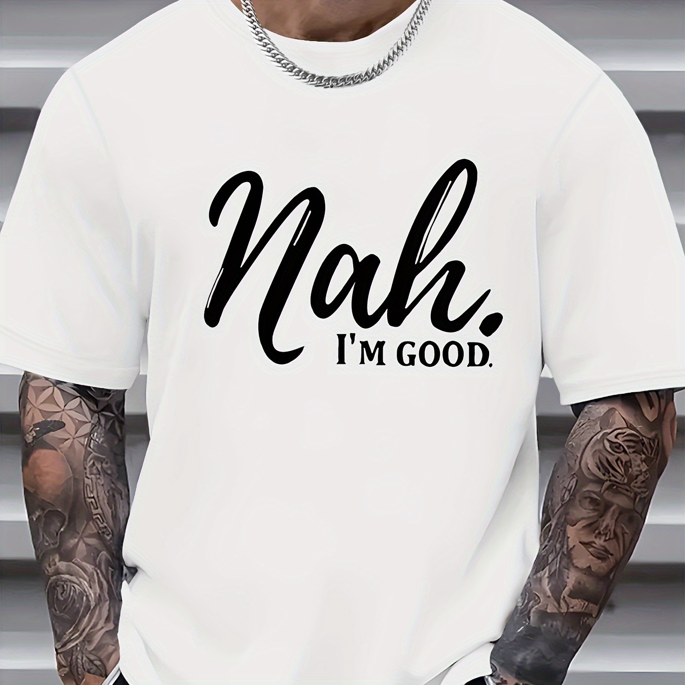 

1 Pc, 100% Cotton T-shirt, Expressive & Versatile 'nah I'm Good' Men's Tee: Quick-dry, Breathable Comfort, All-year Round Casual