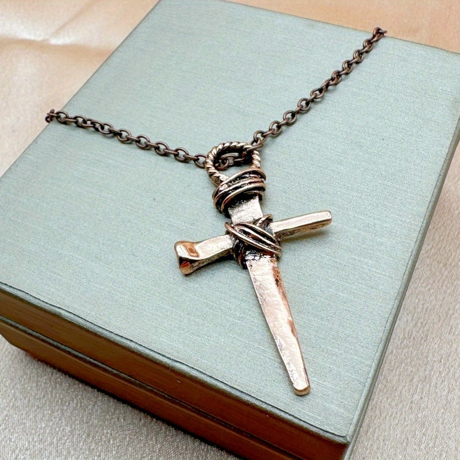 1pc luxury fashion creative cross necklace mens cross rust nail pendant necklace mens jewelry accessories birthday anniversary gift for lovers and friends necklace christmas necklace details 2
