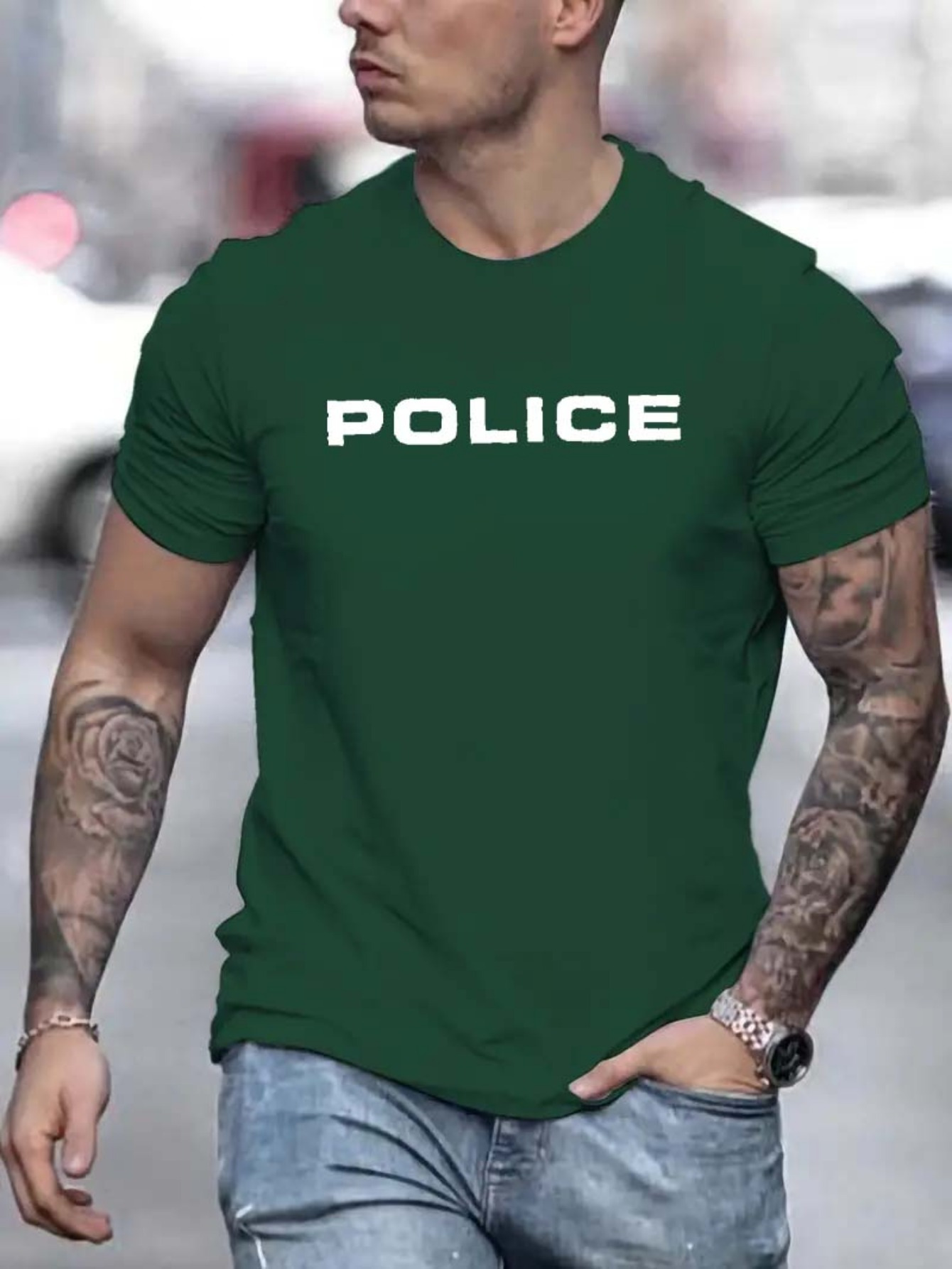 Police Print Short Sleeved T-Shirt Casual Comfy Versatile Tee Top Men's Everyday Spring summer Clothing
