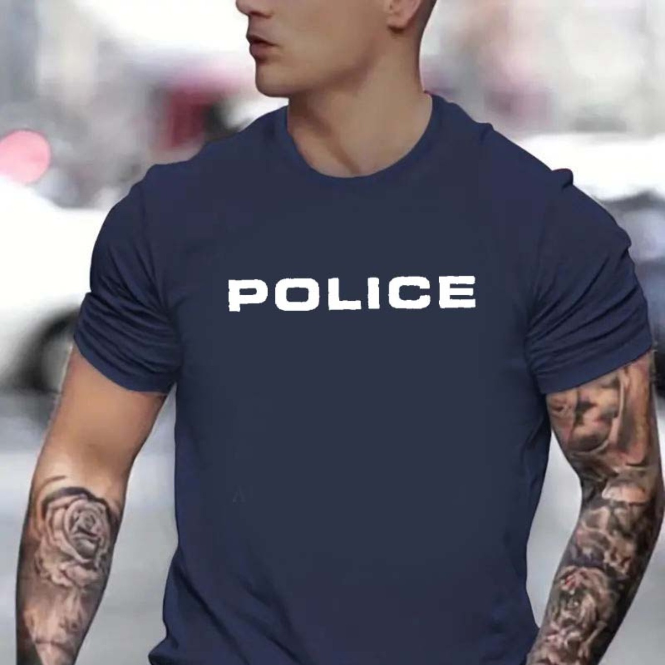 

T-shirt à manches courtes imprimé POLICE, haut décontracté et polyvalent, vêtement de printemps/été pour homme