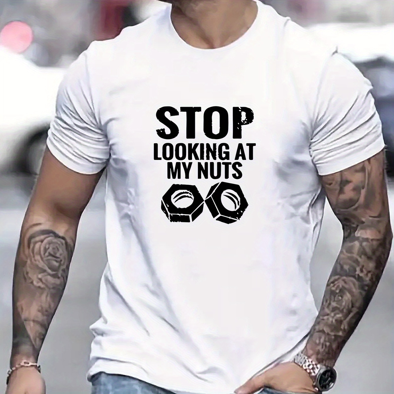 

1 Pc, Humorous Stop Looking At Mens T-shirt - Soft & Breathable Cotton - Perfect For Casual Wear