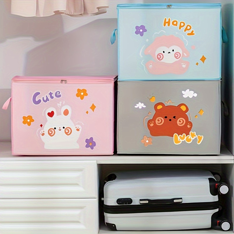 fabric storage organizer bins with cute cartoon design zipper closure large capacity bags for clothes and quilts moisture proof and mildewproof suitable   14   moving and   details 3