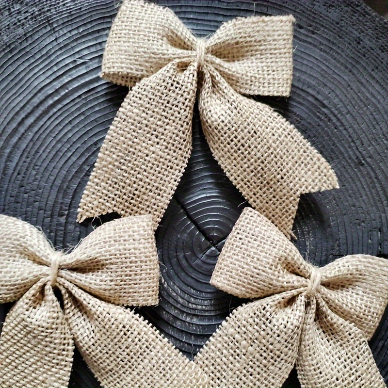 

3-pack Linen Burlap Bows – Handmade, No Feathers, Natural Wheat Color, Ideal For Gift Wrapping, Wreaths, Baskets, Wedding Decor & Parties