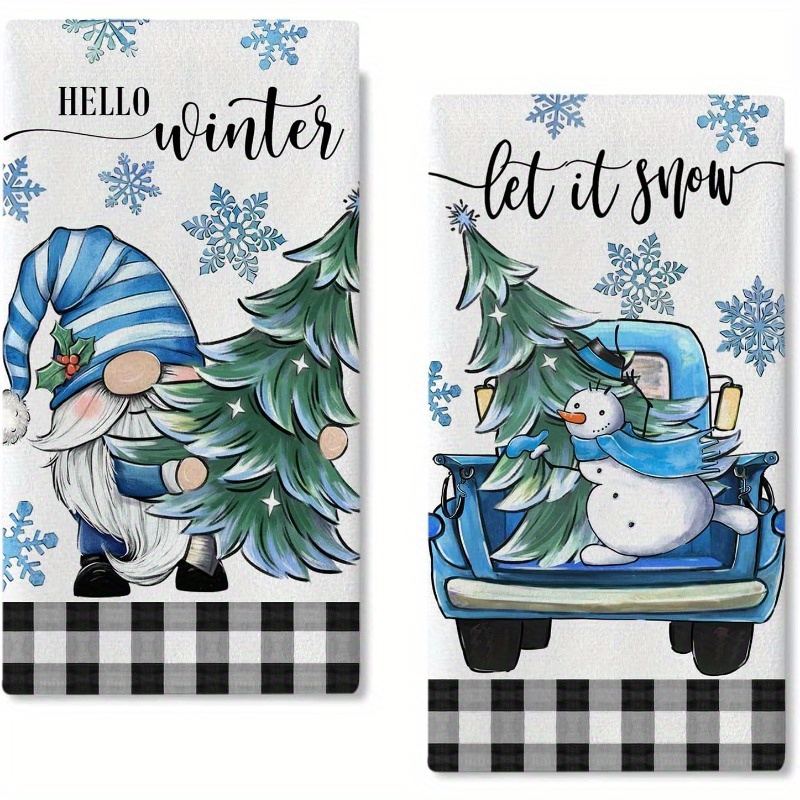 

2pcs Christmas Winter Dwarf Kitchen Dish Towels, Truck Snowman Hand Towels, Polyester , Decor, 18 X 26 Inches