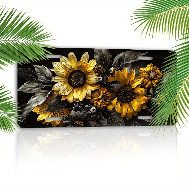 

1pc 6x12inch(15.2x30.5cm) Aluminum License Plate Sunflowers And Chrysanthemums Car Front License Plate For Cars